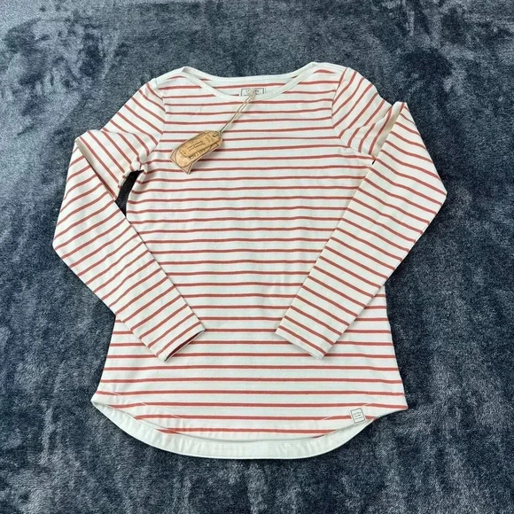 Fat Face Women's Long Sleeve Organic Cotton Crewneck Shirt Sz 2 NWT Striped Red - Picture 1 of 11